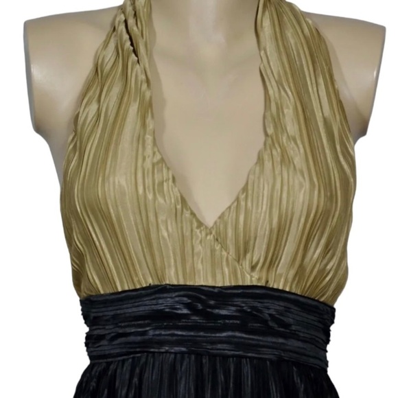 STELLA & JAMIE NEW NWT Black and Champagne Pleated Halter Open Back Dress Small - Picture 9 of 16